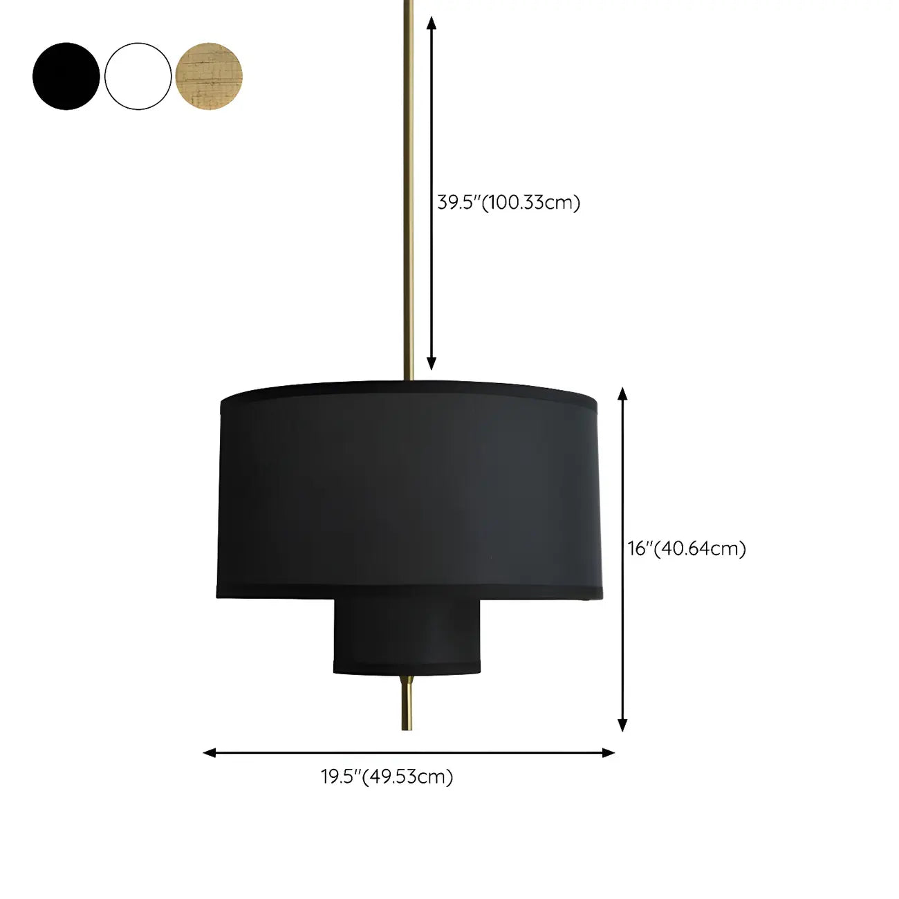 Lustre cylindrique moderne à double couche de tissu, réglable