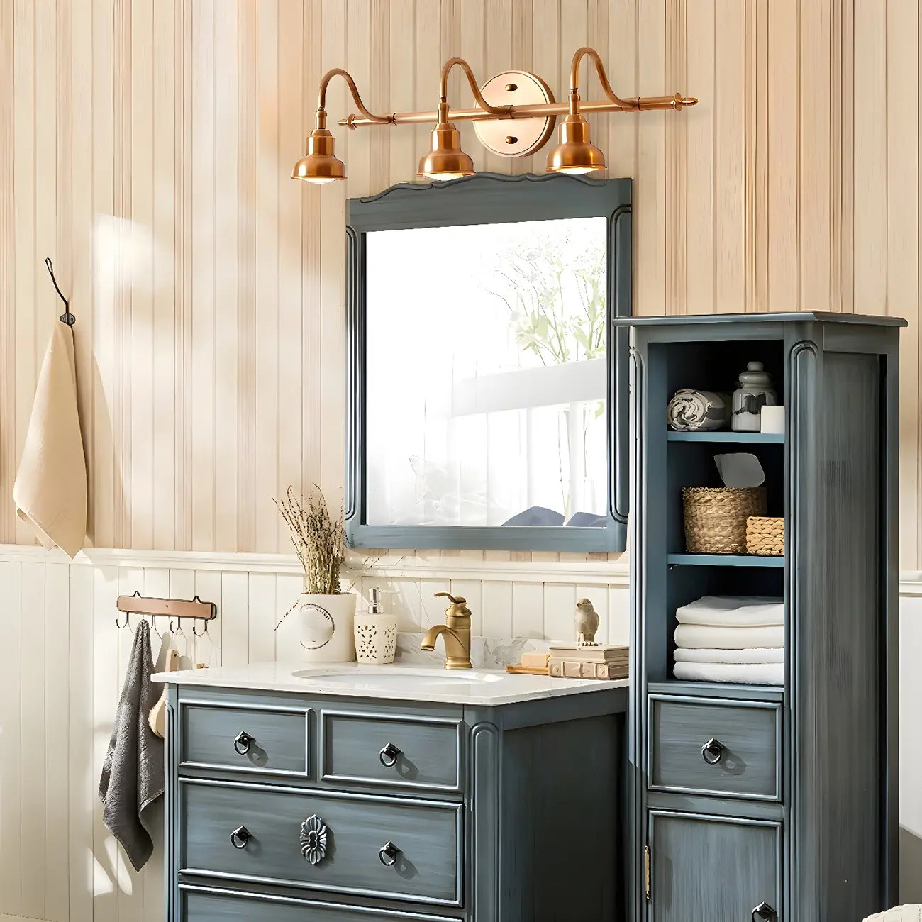 Applique murale vintage Globe avec abat-jour en cuivre pour salle de bain