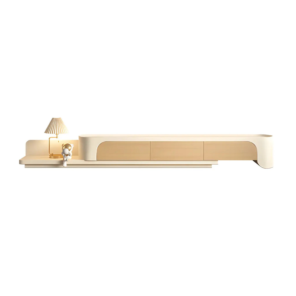 Meuble TV en bois beige nordique avec rangement ouvert pour la maison