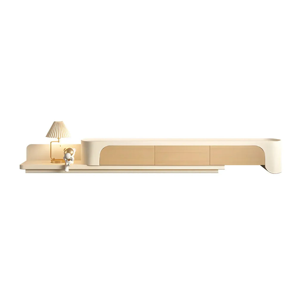 Meuble TV en bois beige nordique avec rangement ouvert pour la maison