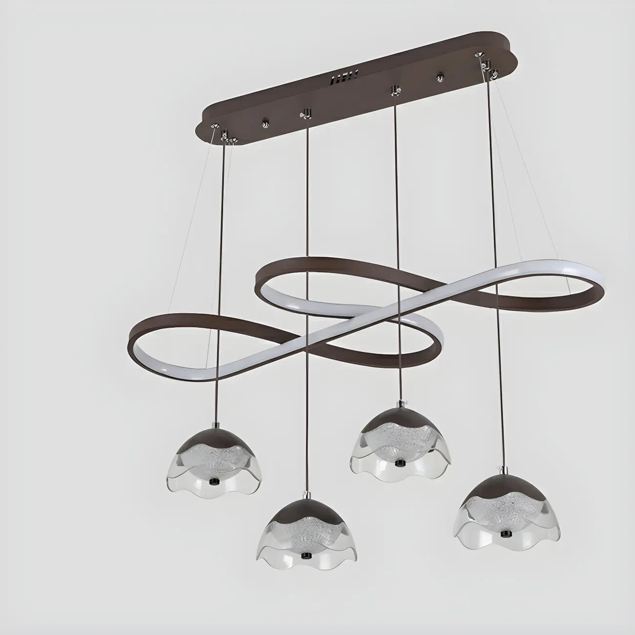 Suspension réglable à 2 niveaux en métal noir, 6 lumières, à intensité variable