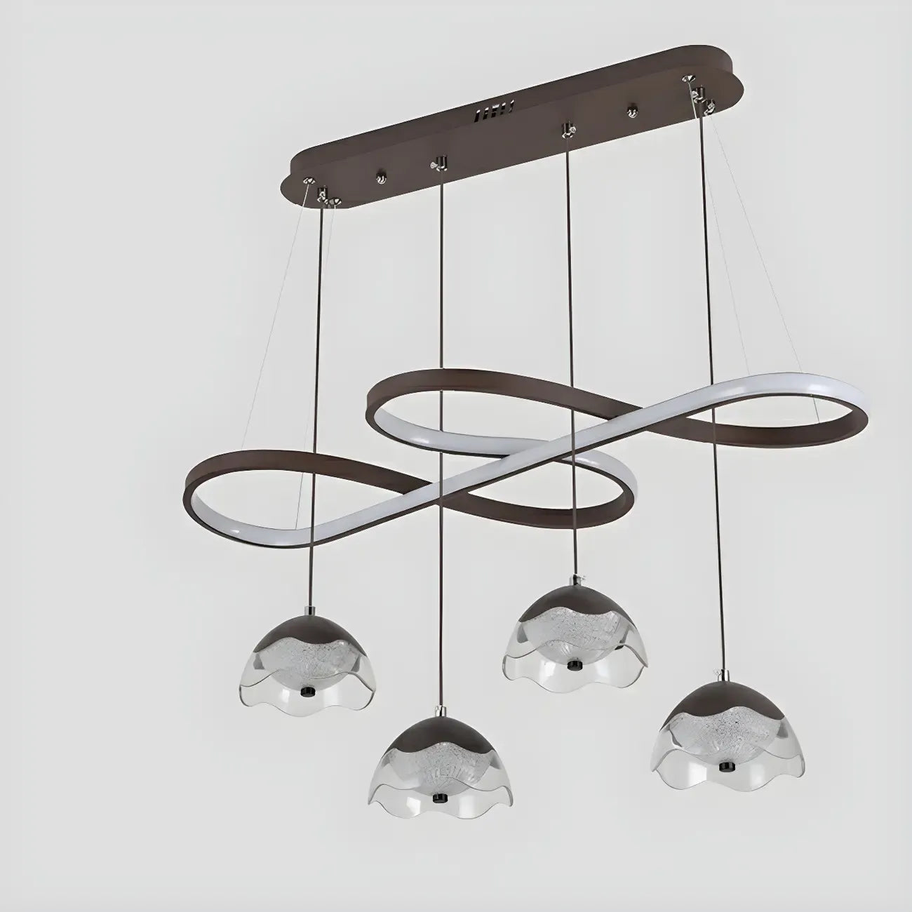 Suspension réglable à 2 niveaux en métal noir, 6 lumières, à intensité variable