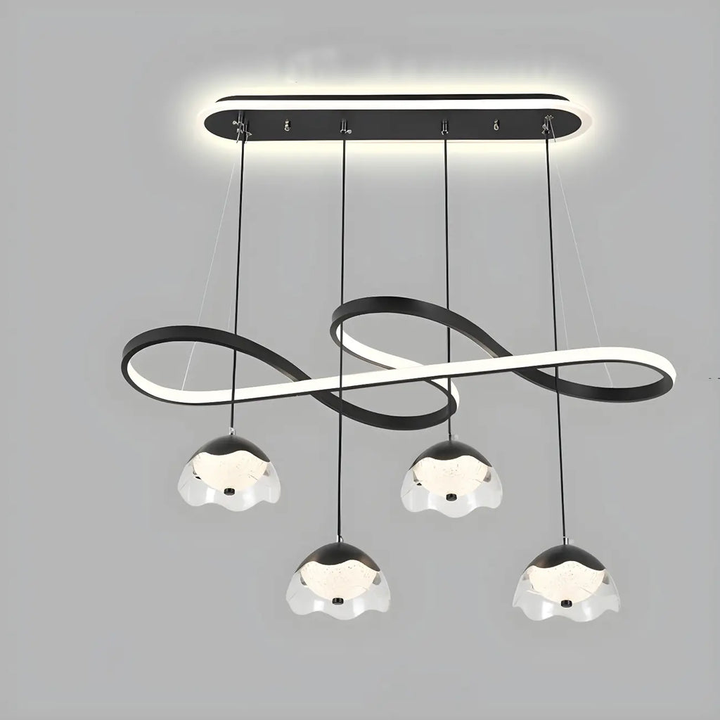 Suspension réglable à 2 niveaux en métal noir, 6 lumières, à intensité variable