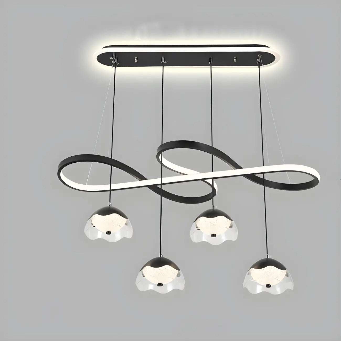 Suspension réglable à 2 niveaux en métal noir, 6 lumières, à intensité variable