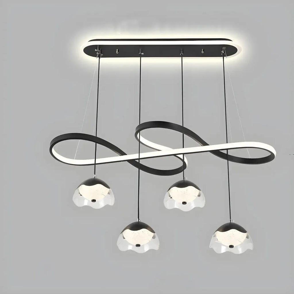 Suspension réglable à 2 niveaux en métal noir, 6 lumières, à intensité variable