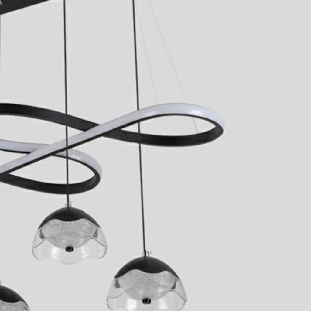 Suspension réglable à 2 niveaux en métal noir, 6 lumières, à intensité variable