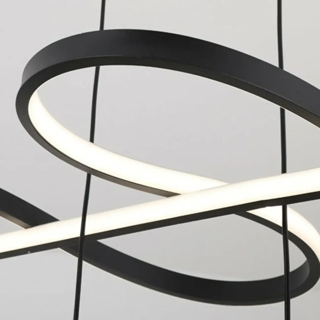 Suspension réglable à 2 niveaux en métal noir, 6 lumières, à intensité variable