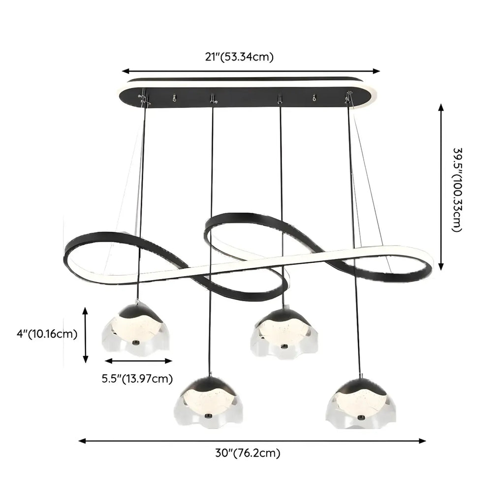 Suspension réglable à 2 niveaux en métal noir, 6 lumières, à intensité variable