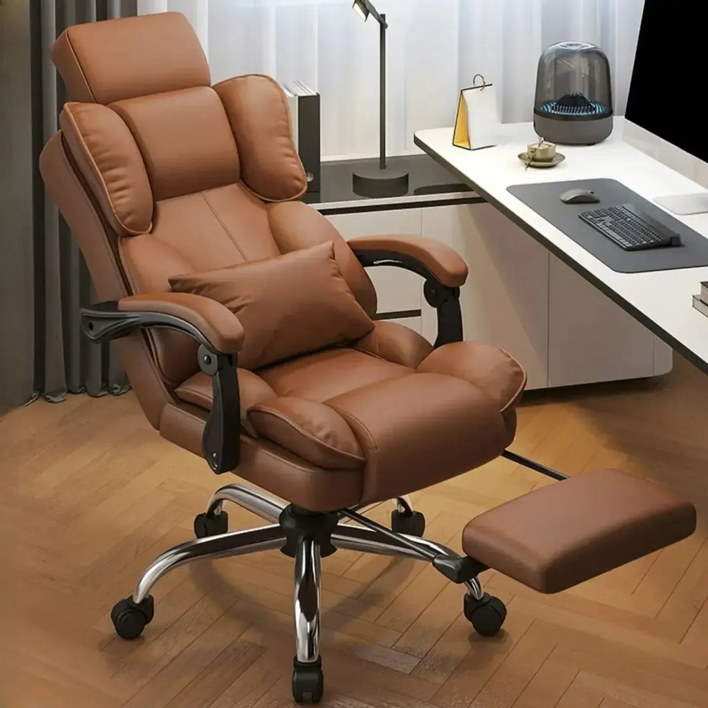 Fauteuil de bureau ergonomique inclinable en cuir marron