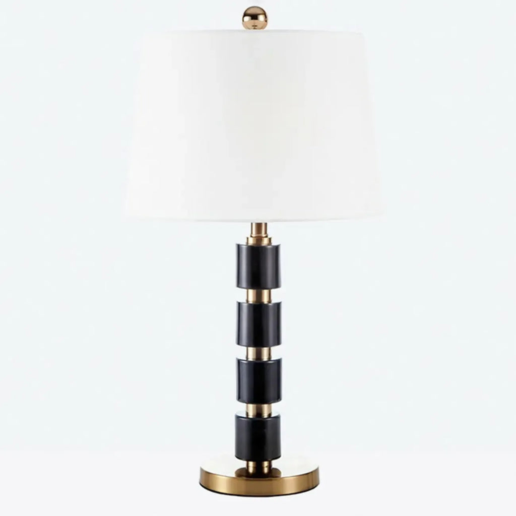 Lampe de bureau élégante en tissu blanc noble et pierre.