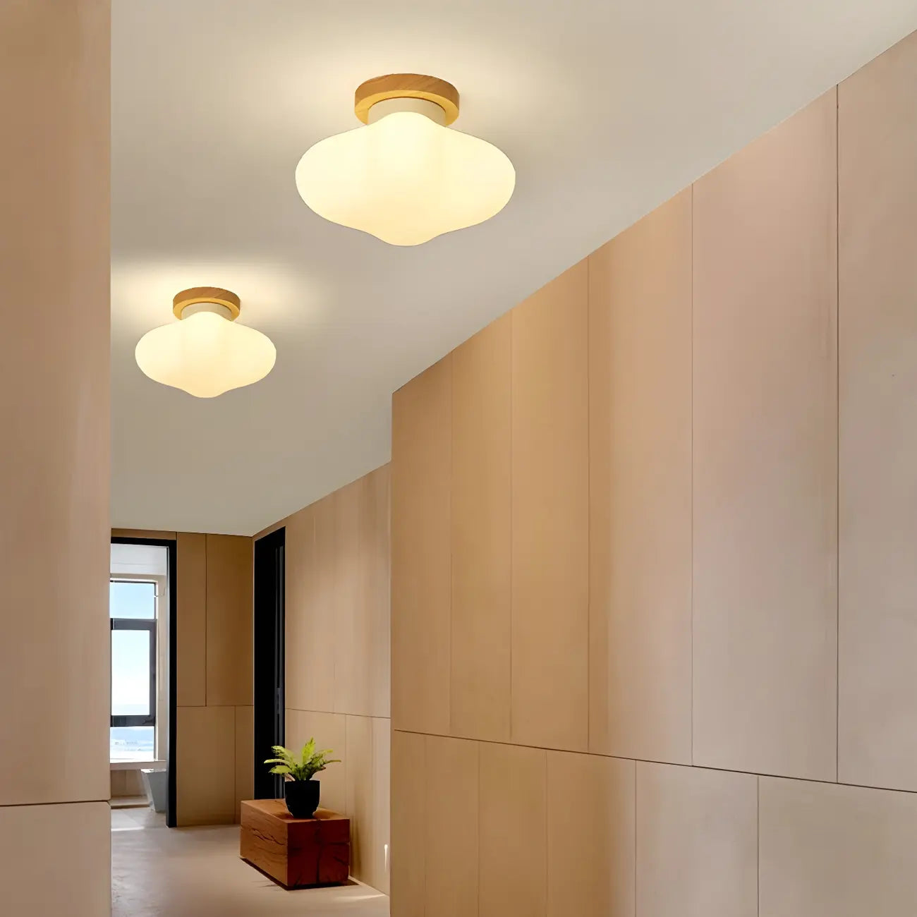 Plafonnier LED semi-encastré moderne en bois pour salon