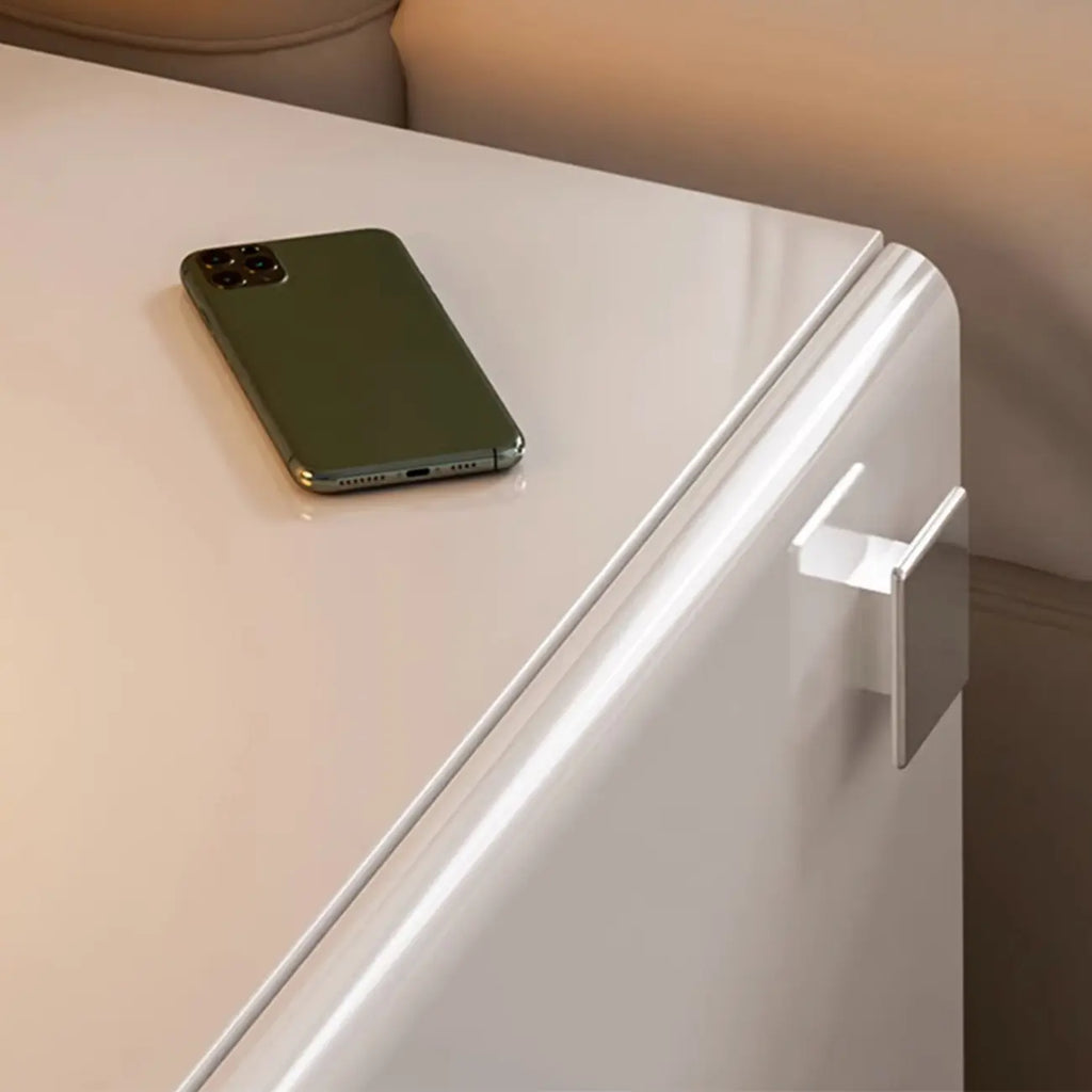 Table de chevet moderne en bois brillant et métal à 2 tiroirs