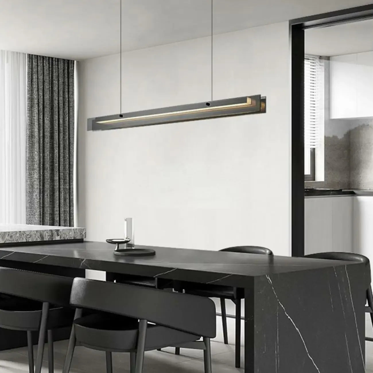 Suspension LED moderne noire à intensité variable pour îlot de cuisine