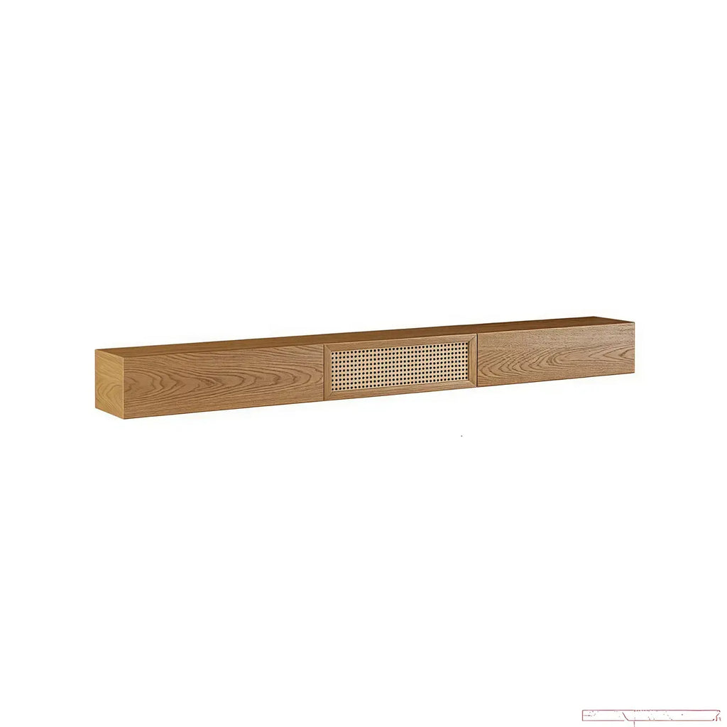 Meuble TV suspendu en rotin relevable et bois de frêne et noyer