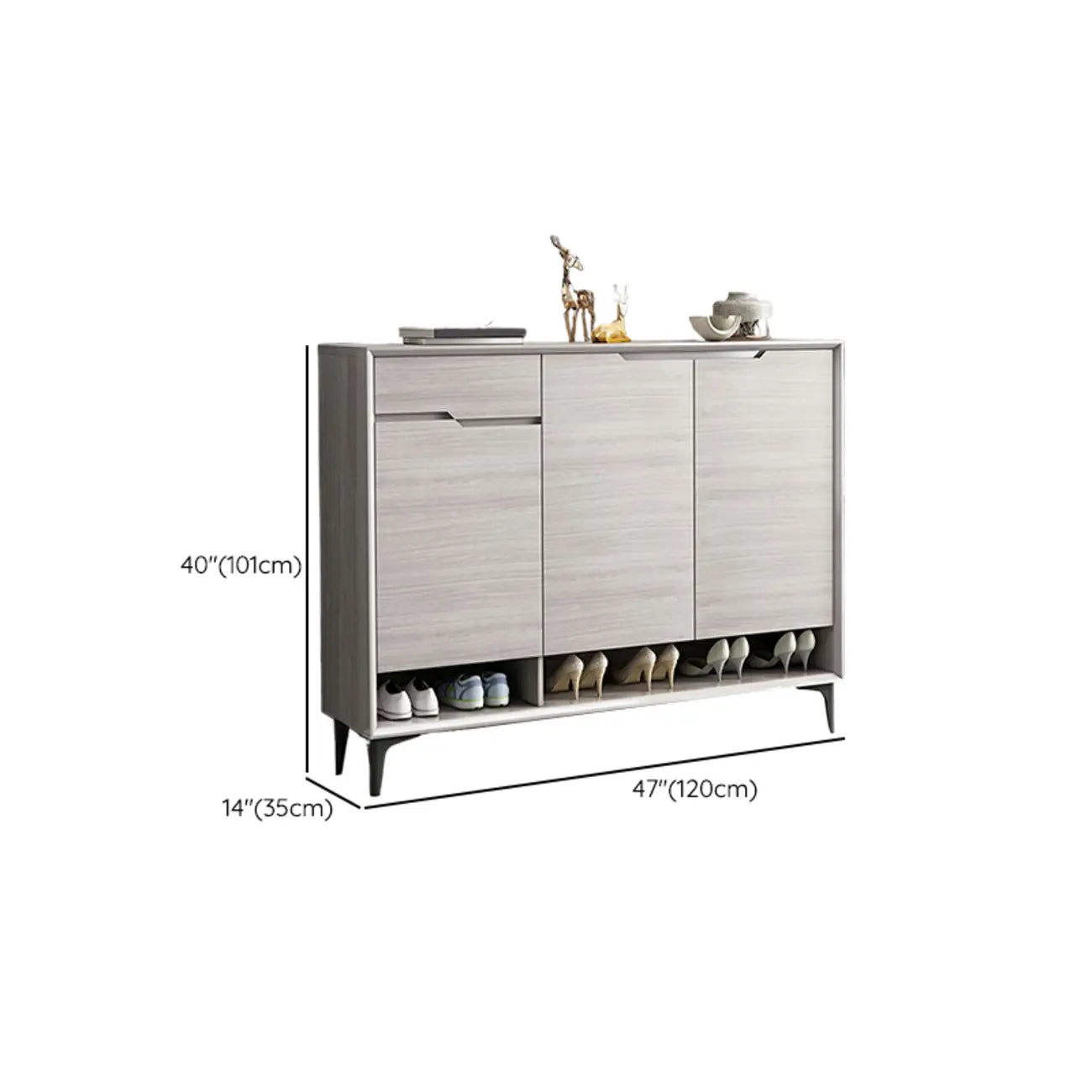 Meuble à chaussures contemporain en bois gris avec étagère inférieure