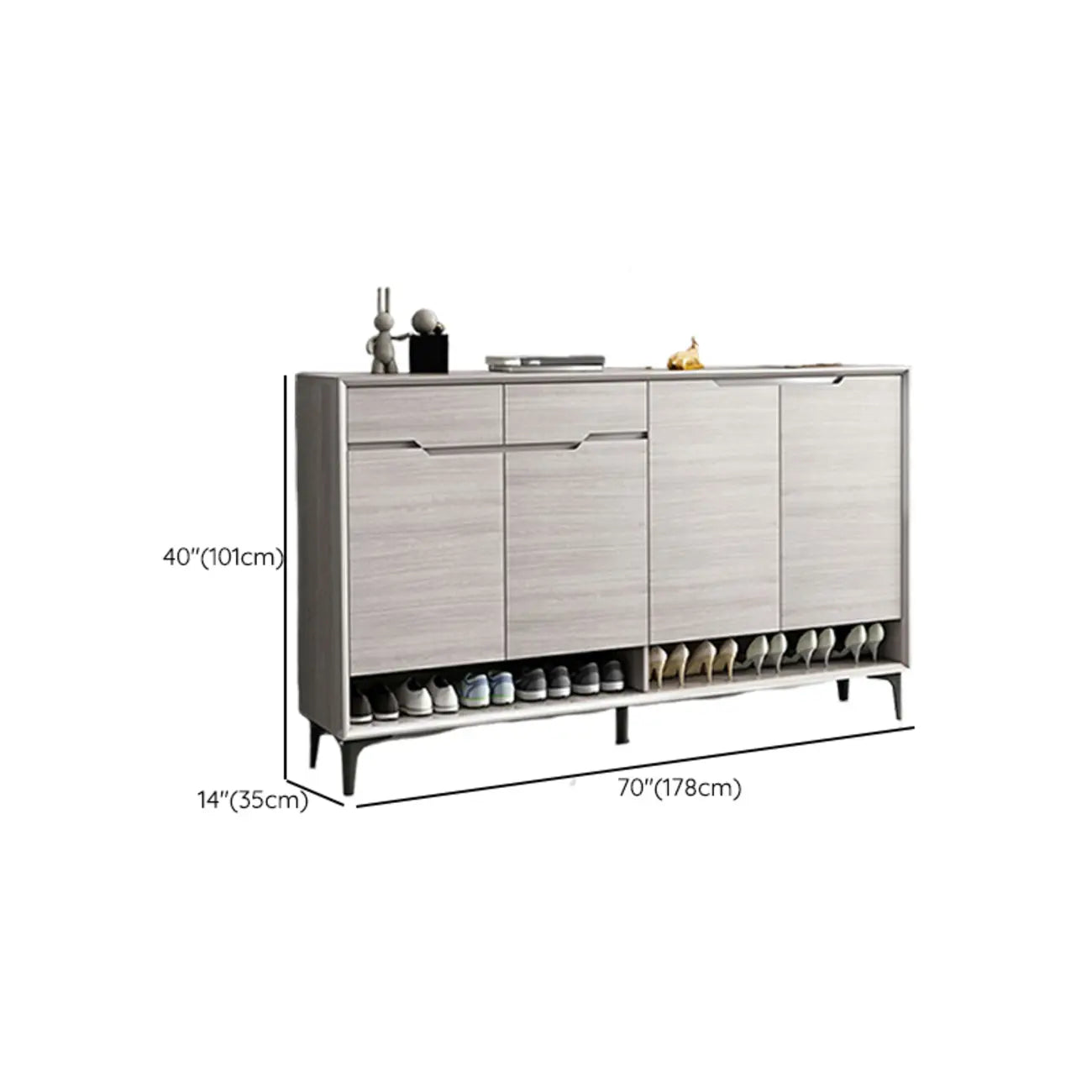 Meuble à chaussures contemporain en bois gris avec étagère inférieure