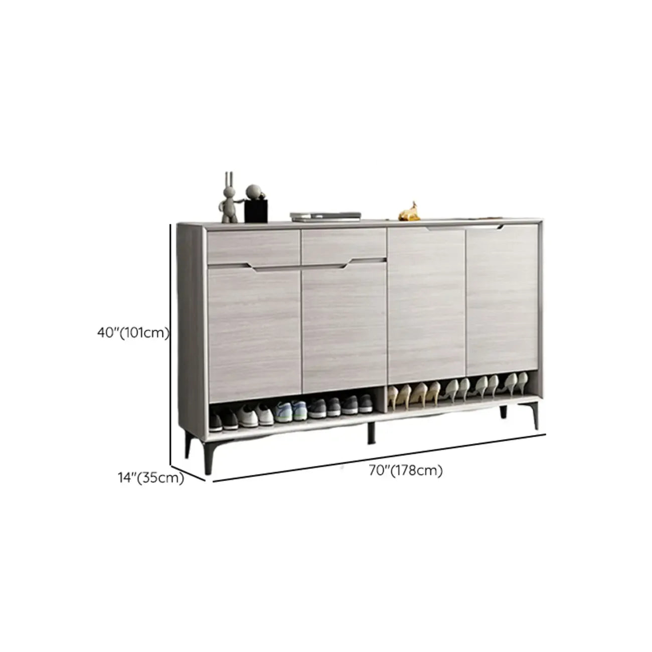 Meuble à chaussures contemporain en bois gris avec étagère inférieure