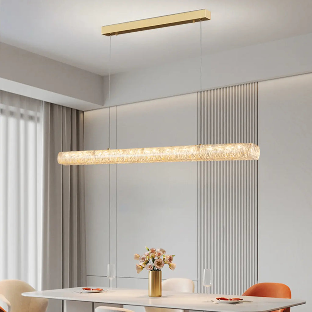 Suspension LED rectangulaire dorée à intensité variable pour îlot de cuisine