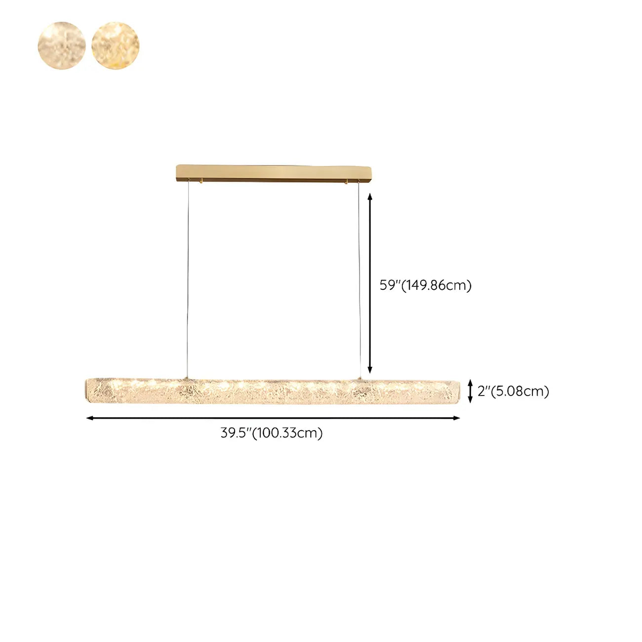 Suspension LED rectangulaire dorée à intensité variable pour îlot de cuisine