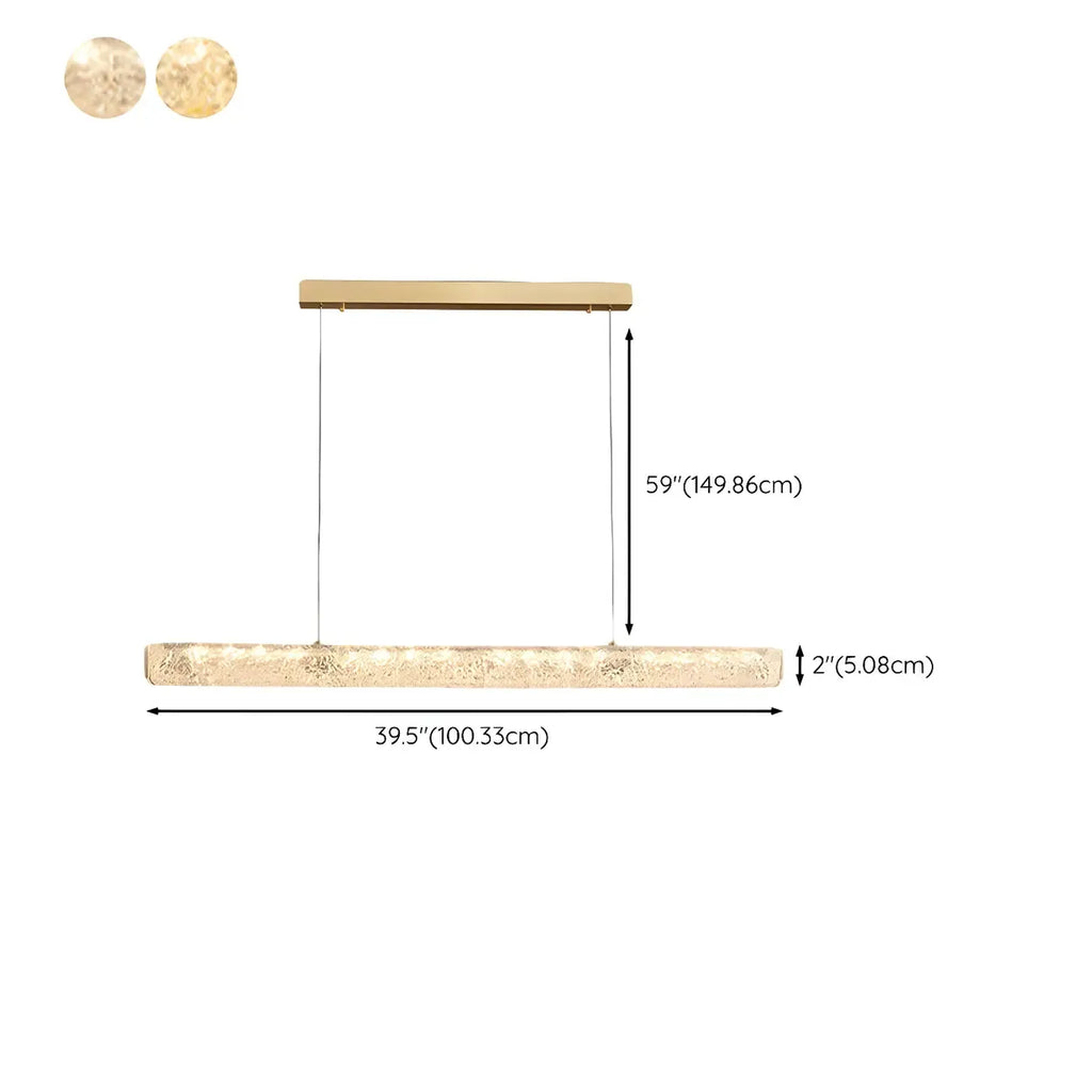 Suspension LED rectangulaire dorée à intensité variable pour îlot de cuisine