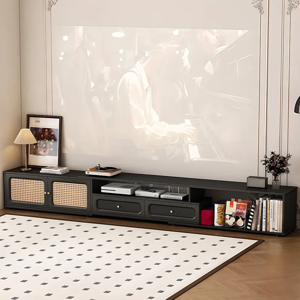 Meuble TV de style moderne du milieu du siècle en bois d'encre avec rangement