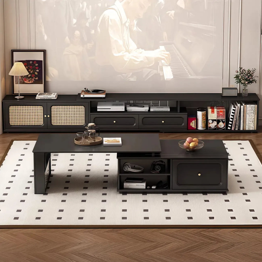 Meuble TV de style moderne du milieu du siècle en bois d'encre avec rangement