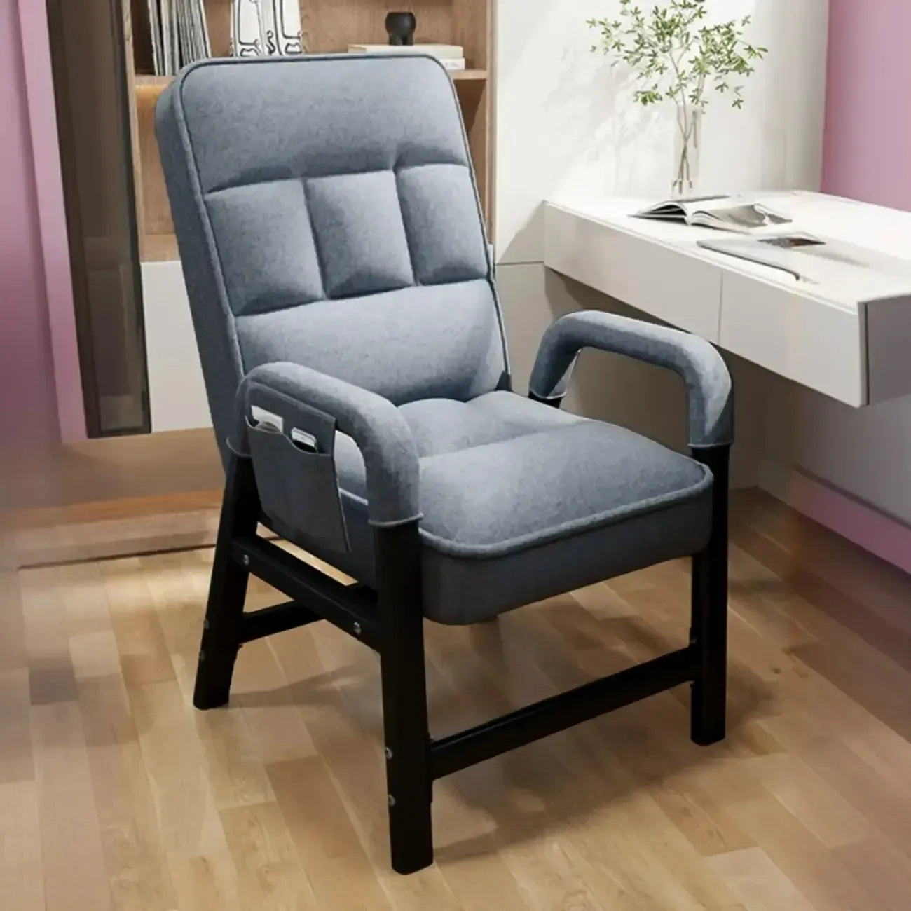 Chaise de bureau moderne grise rembourrée à 4 pieds