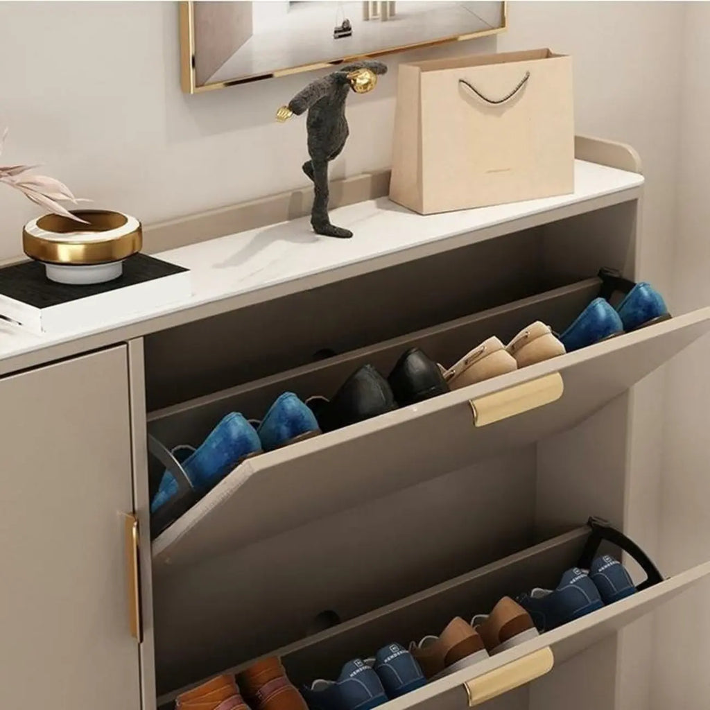 Meuble à chaussures en bois à façade rabattable avec pieds en métal