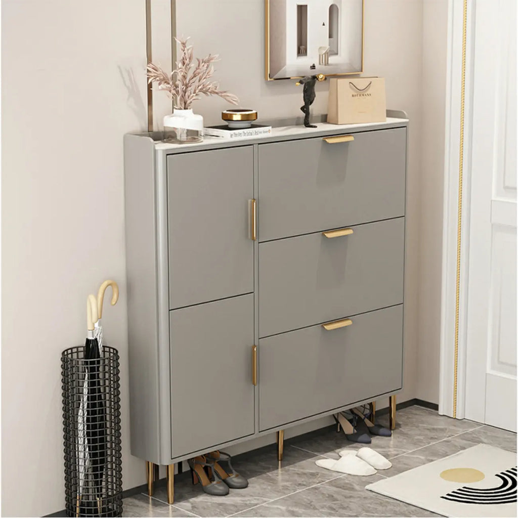 Meuble à chaussures en bois à façade rabattable avec pieds en métal