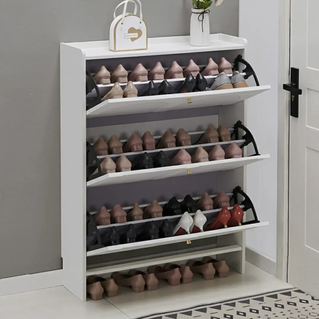 Meuble à chaussures en bois blanc à façade rabattable pour entrée
