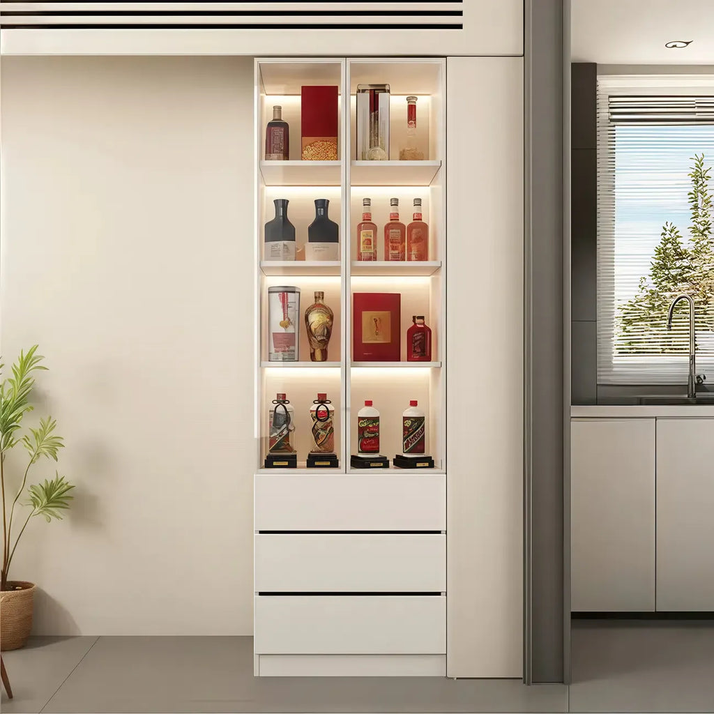Vitrine à vin moderne en bois blanc avec portes vitrées