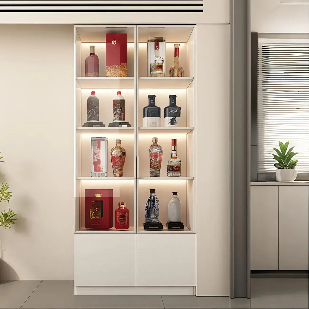 Vitrine à vin moderne en bois blanc avec portes vitrées