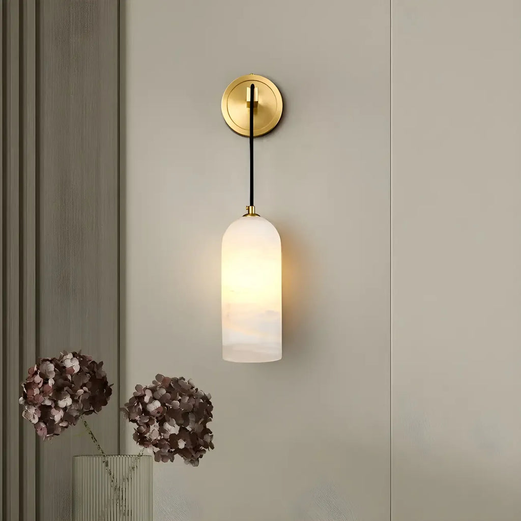 Applique murale cylindrique suspendue moderne en pierre avec éclairage LED pour chambre à coucher