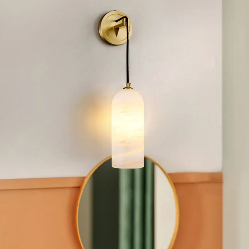 Applique murale cylindrique suspendue moderne en pierre avec éclairage LED pour chambre à coucher