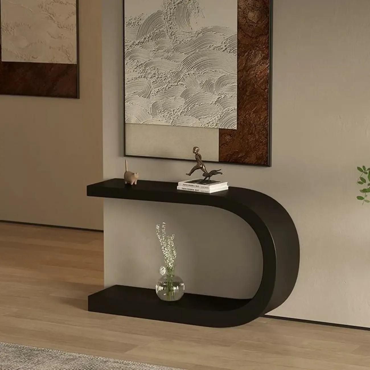 Console étroite en métal blanc en forme de U