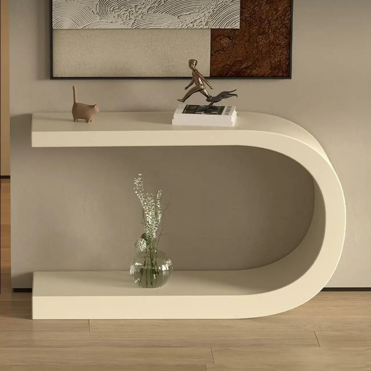 Console étroite en métal blanc en forme de U