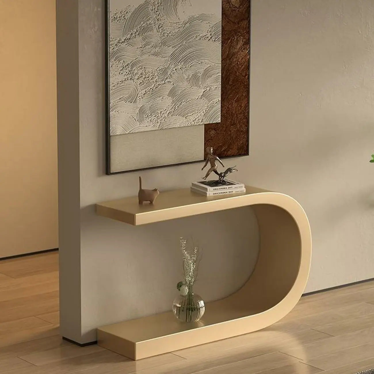 Console étroite en métal blanc en forme de U