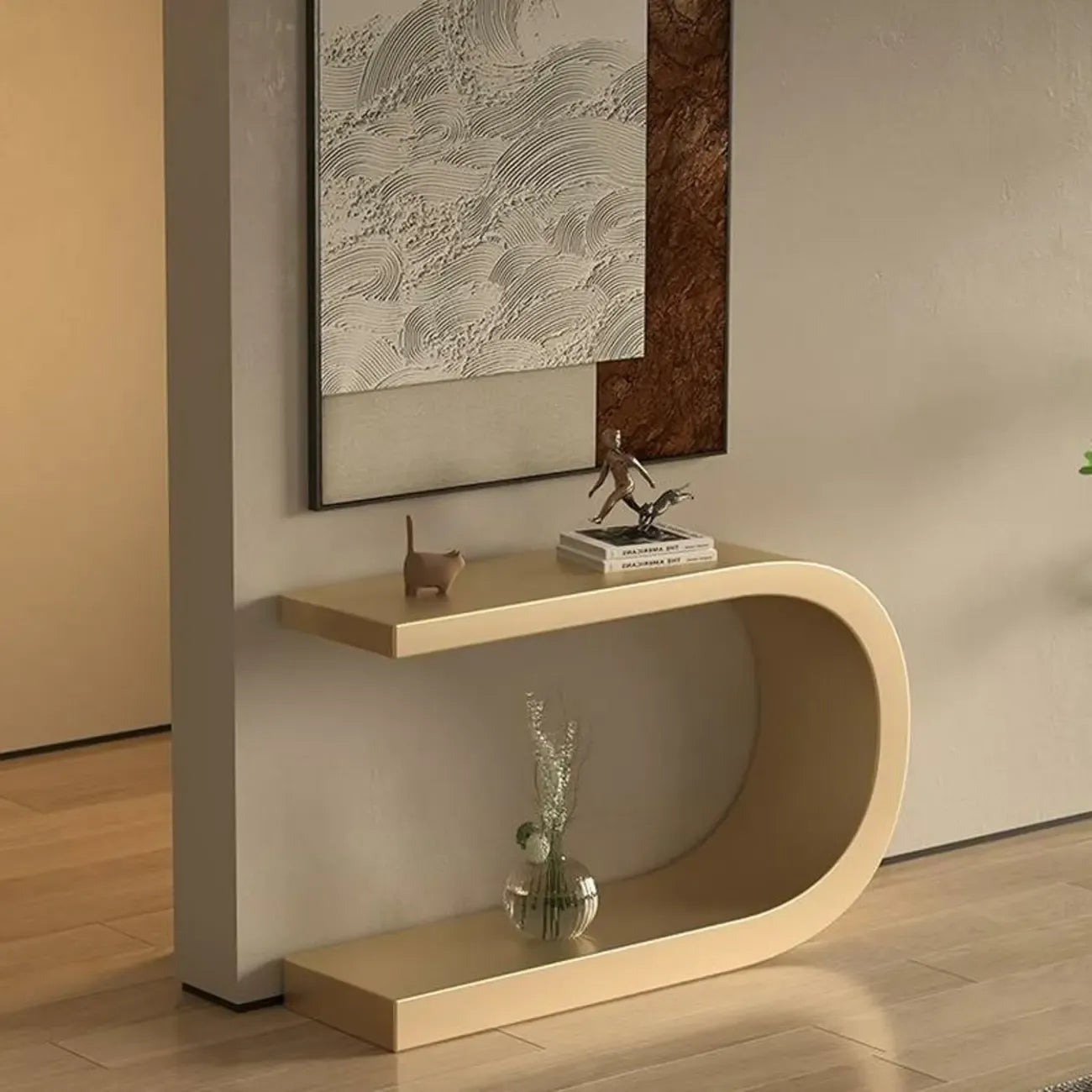 Console étroite en métal blanc en forme de U