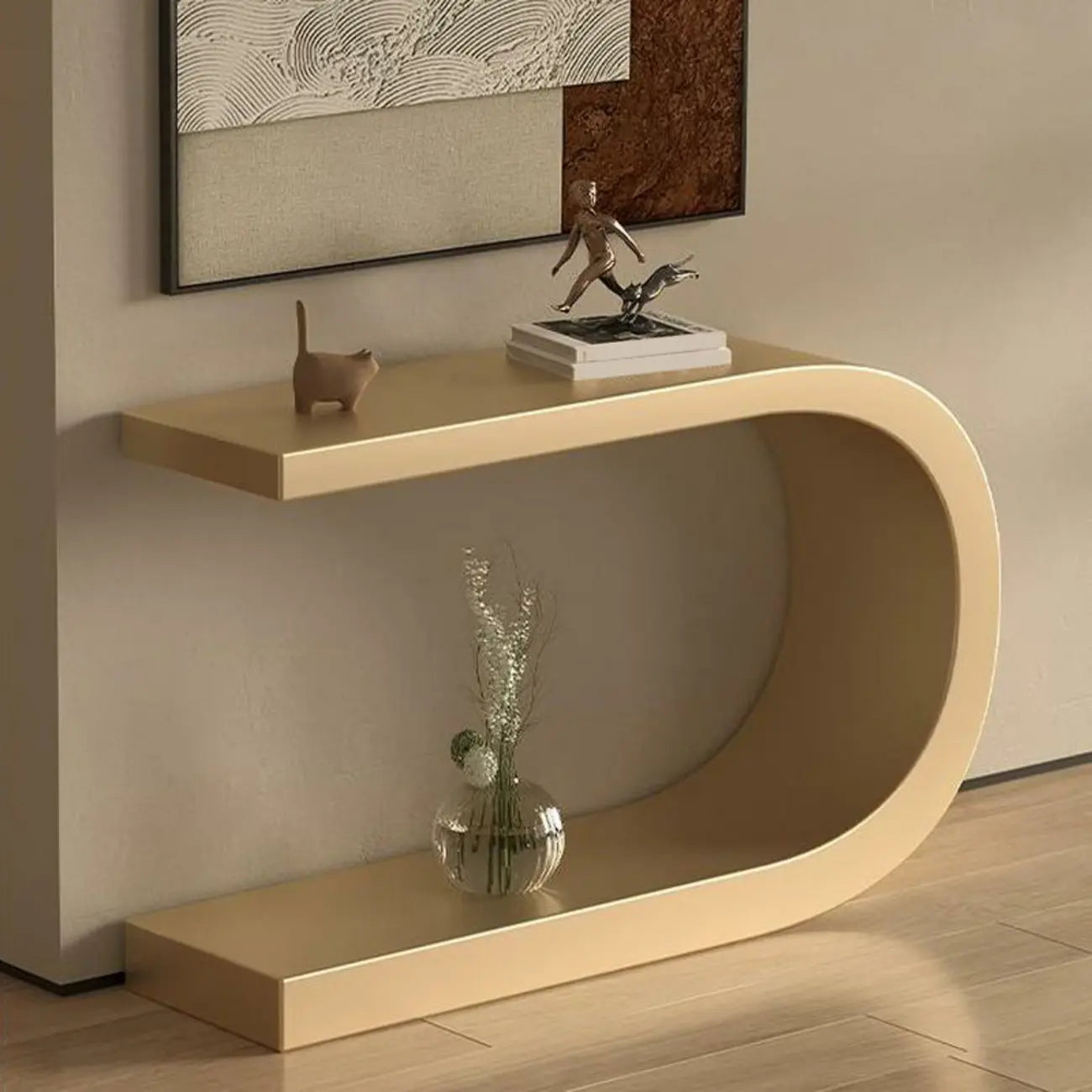 Console étroite en métal blanc en forme de U