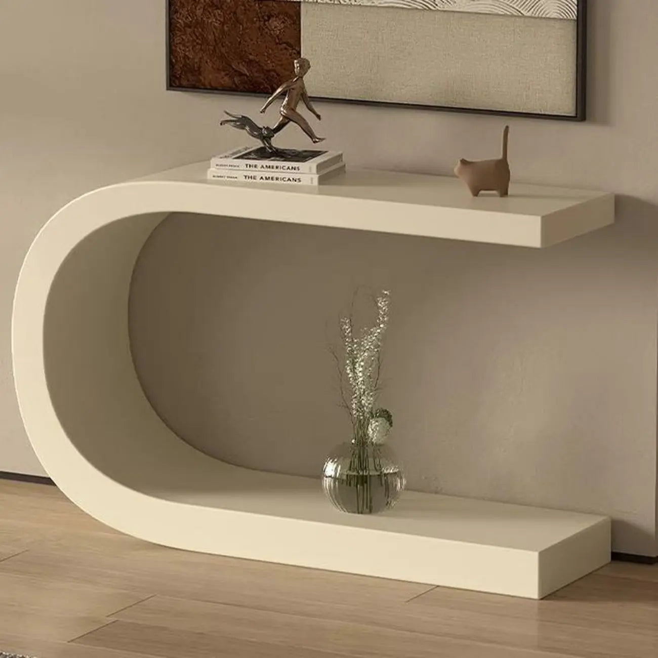 Console étroite en métal blanc en forme de U
