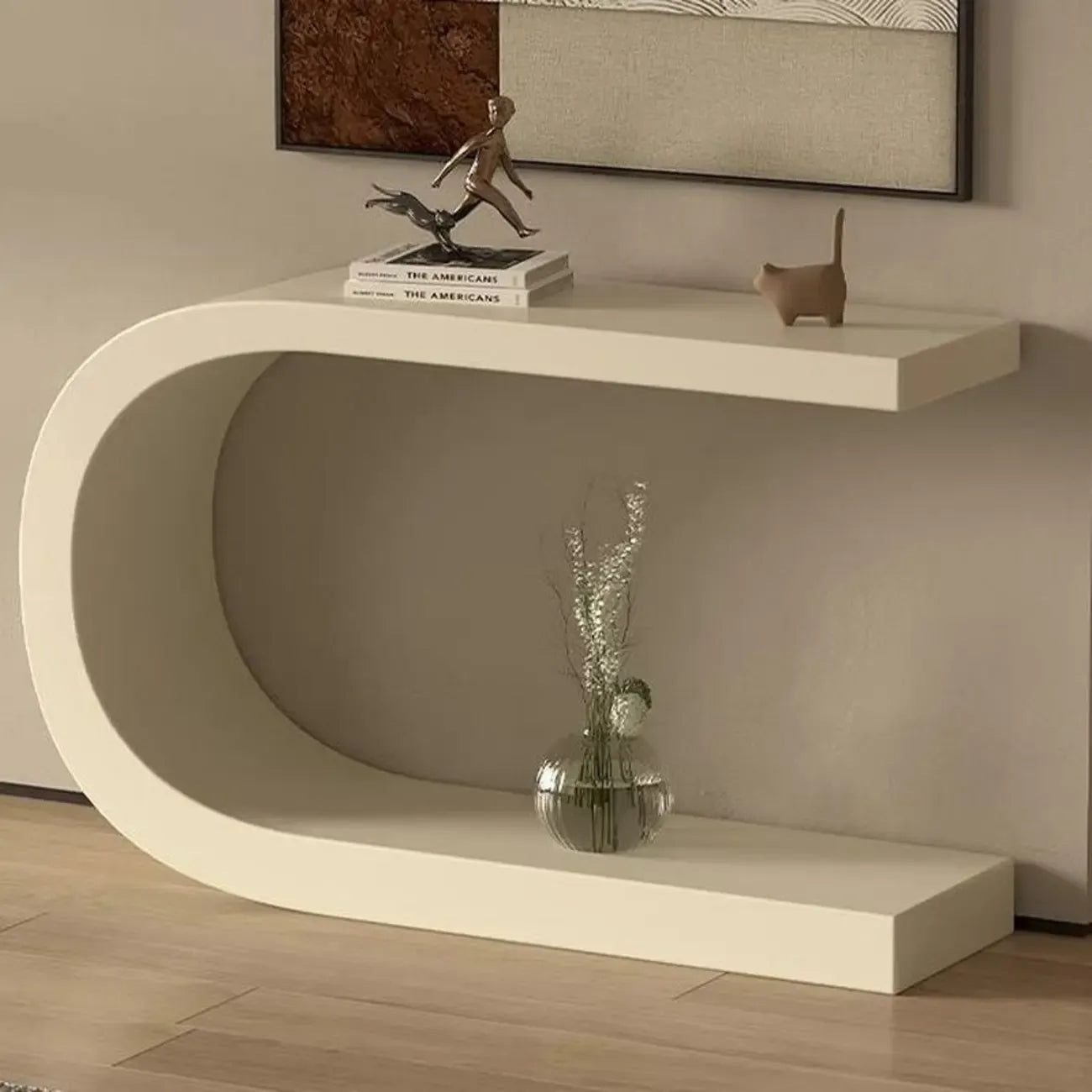 Console étroite en métal blanc en forme de U