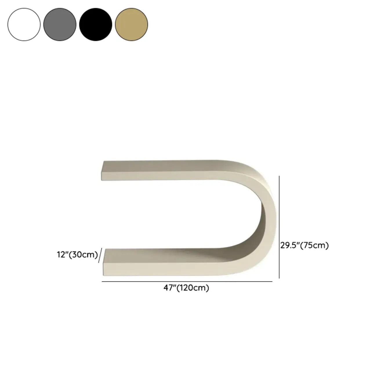 Console étroite en métal blanc en forme de U