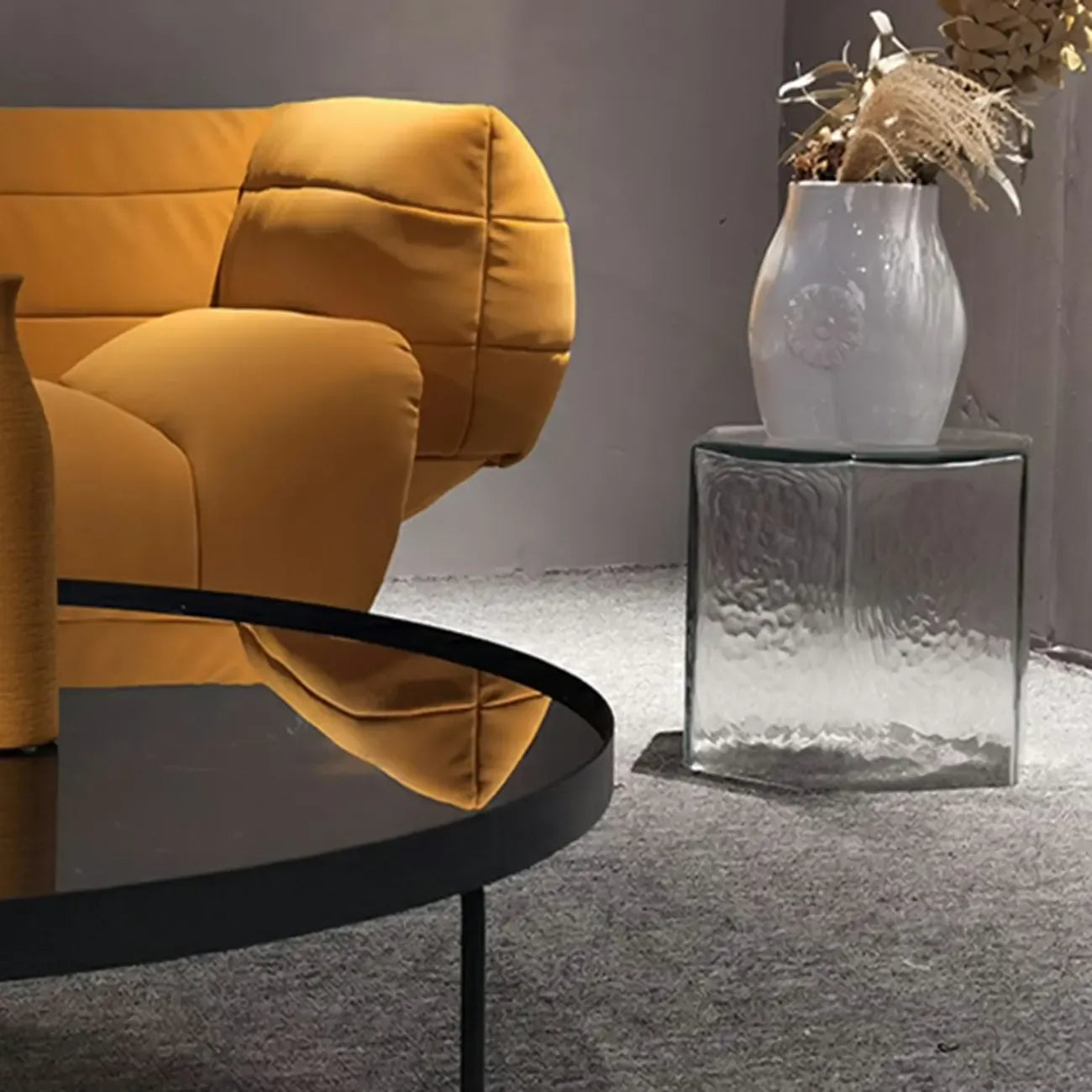 Table d'appoint hexagonale moderne en verre bleu pour salon