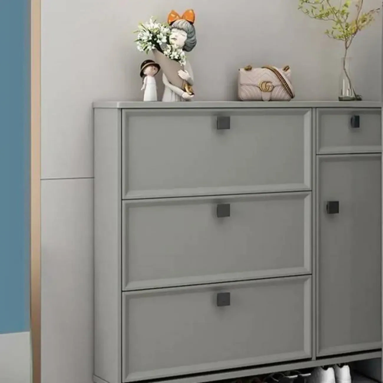 Meuble à chaussures contemporain en bois vert pour entrée