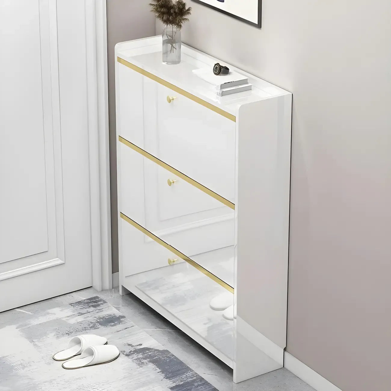 Meuble de rangement à chaussures noir glamour pour entrée avec étagères réglables