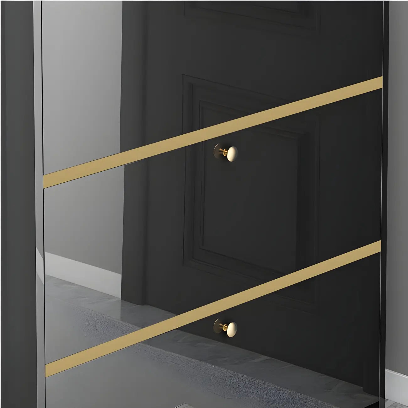 Meuble de rangement à chaussures noir glamour pour entrée avec étagères réglables