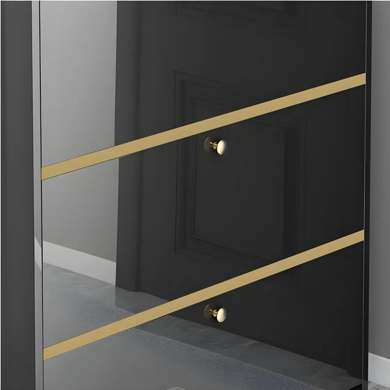 Meuble de rangement à chaussures noir glamour pour entrée avec étagères réglables