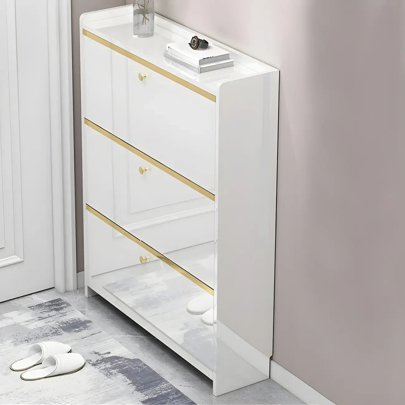 Meuble de rangement à chaussures noir glamour pour entrée avec étagères réglables