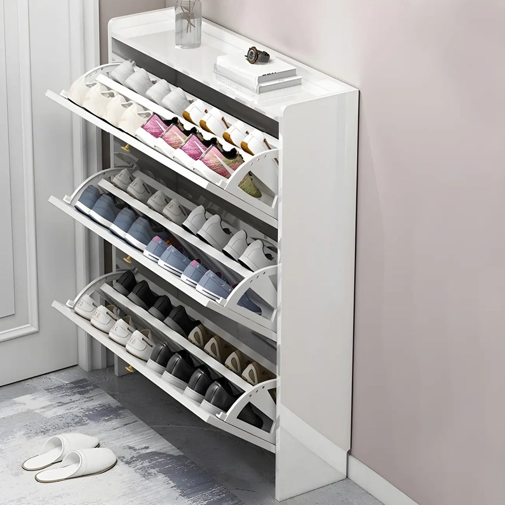 Meuble de rangement à chaussures noir glamour pour entrée avec étagères réglables