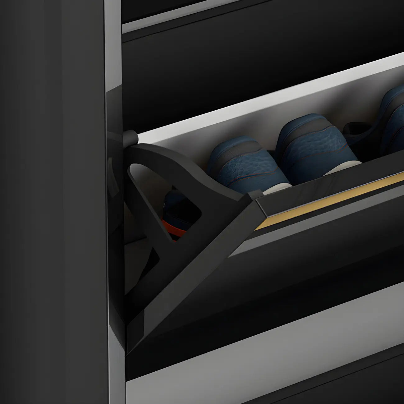 Meuble de rangement à chaussures noir glamour pour entrée avec étagères réglables